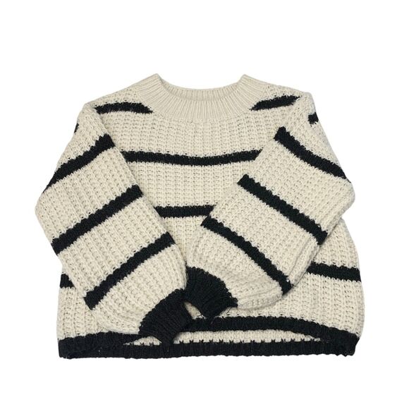Kori America Sweater Size Medium Slouchy Boxy Ivory Black Striped Balloon Sleeve - Picture 6 of 10